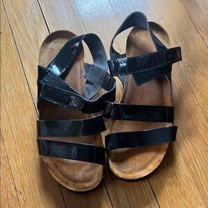 Naot Black Sandals Adjustable Leather Straps Cork Footbed